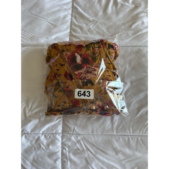 ODDY Women's Multicolor Yellow Floral Boho Hi-Low Baby Doll Top Sz L Oversized - Picture 8 of 8